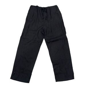 FLAX Women's Size Medium Pull On Boho Lagenlook Black Linen Drawstring Pants euc